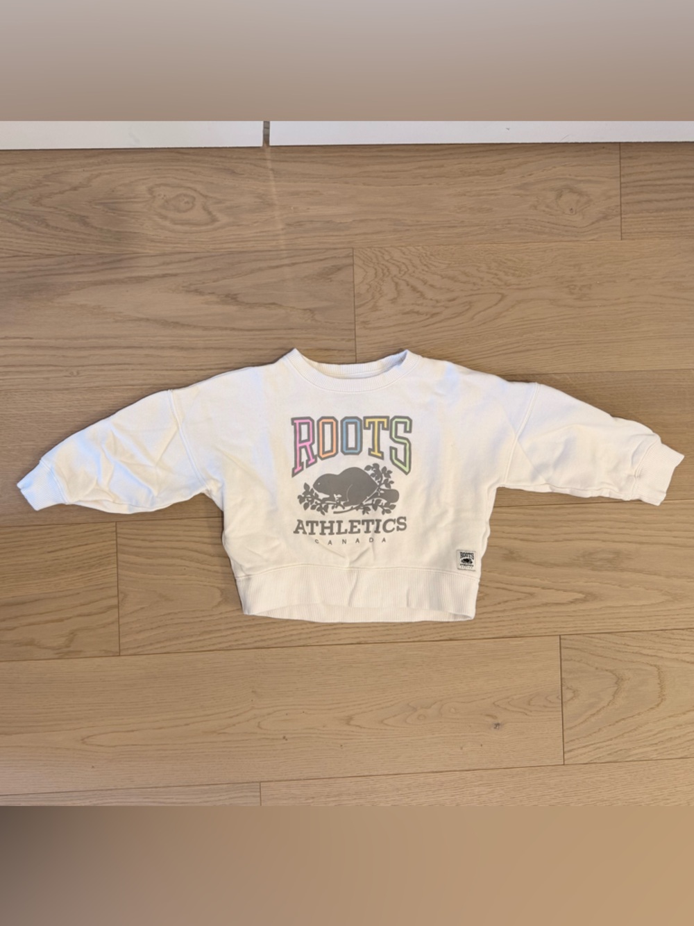 Roots Girls White Crewneck Sweatshirt with Pastel Logo